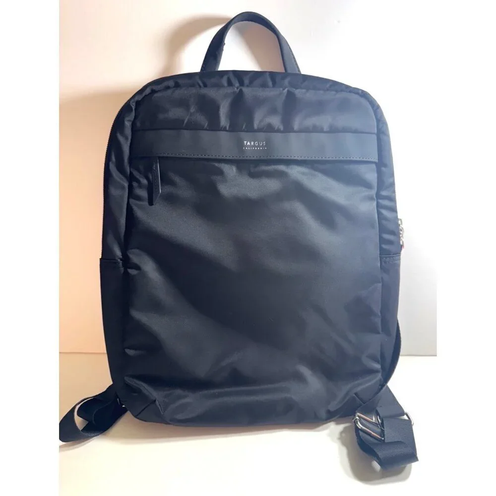 Targus California Black Nylon Backpack, Adjustable Straps orange lining 15”x13”